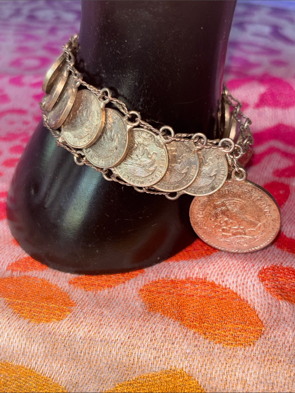 Vintage 1954 Mexican silver Coin peso Link Bracelet